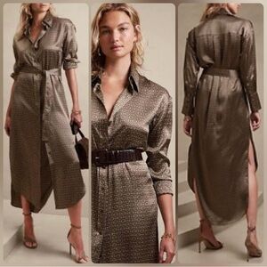 Banana Republic Elegant 100% Silk Belted Shirt Dress